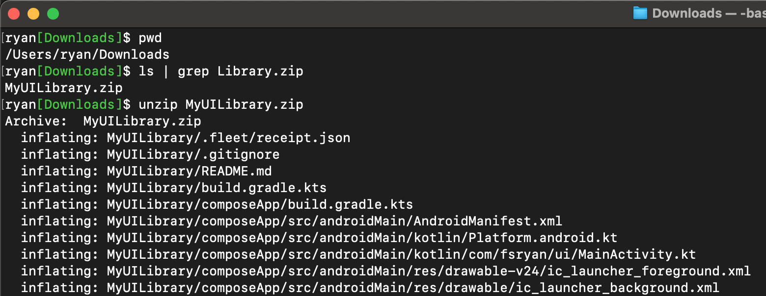 Example of unzipping the project