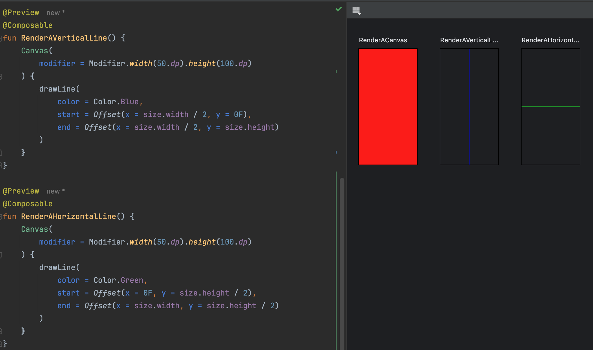 Vertical and horizontal line preview