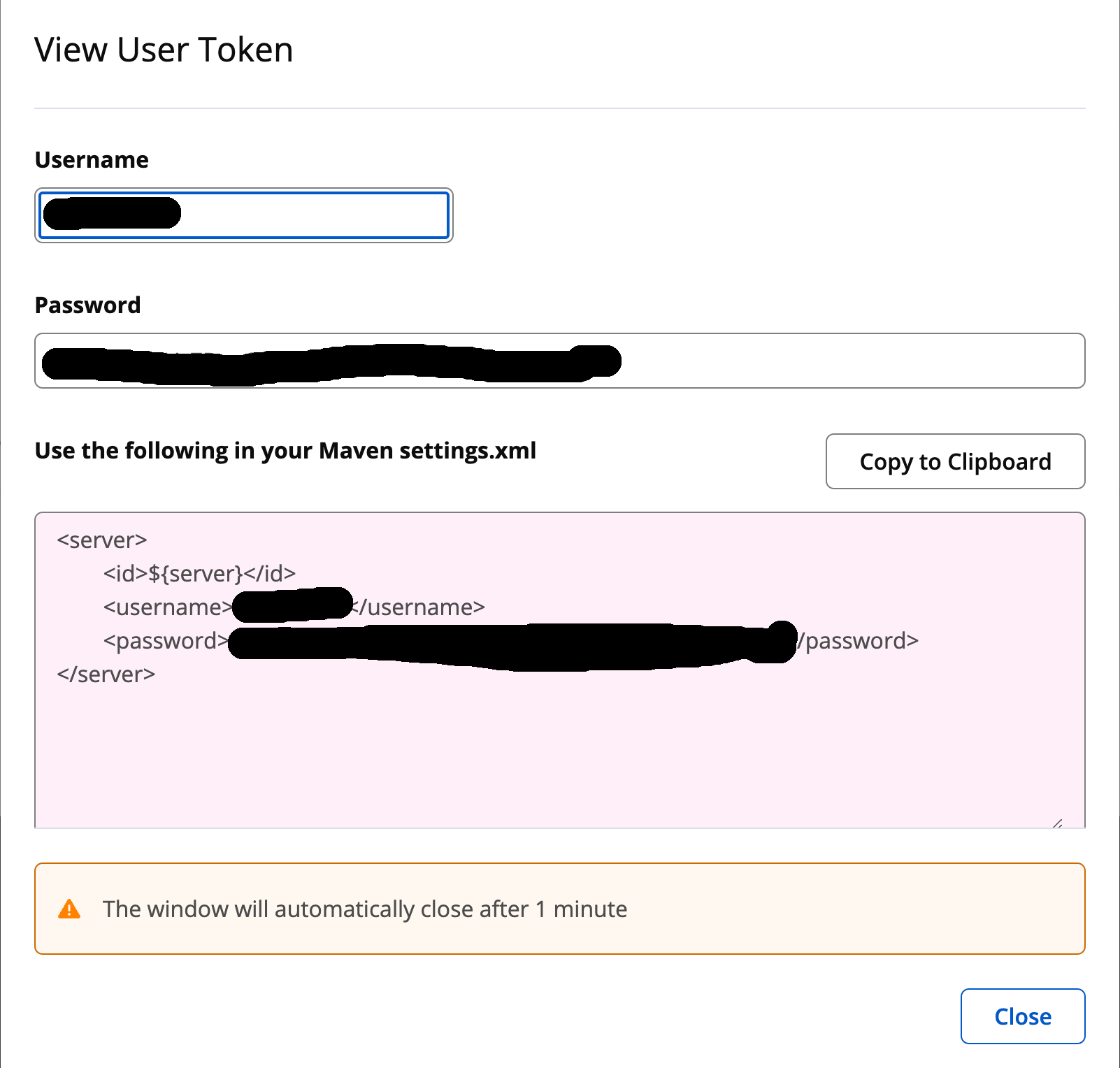 Maven Central API Token