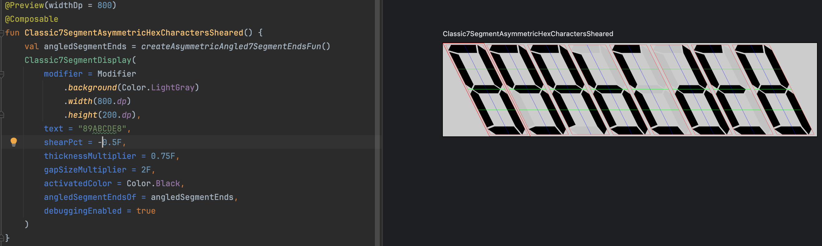 Re-centered and scaled characters negative shear